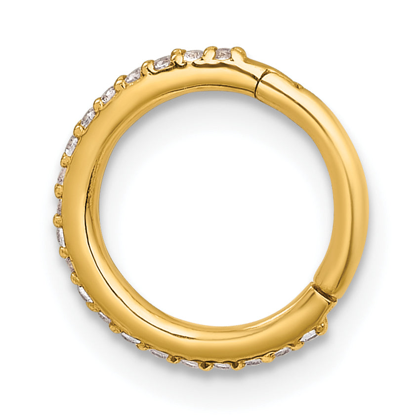 14k 16 Gauge Polished CZ 9.0mm Hinged Cartilage Ring Secondary image