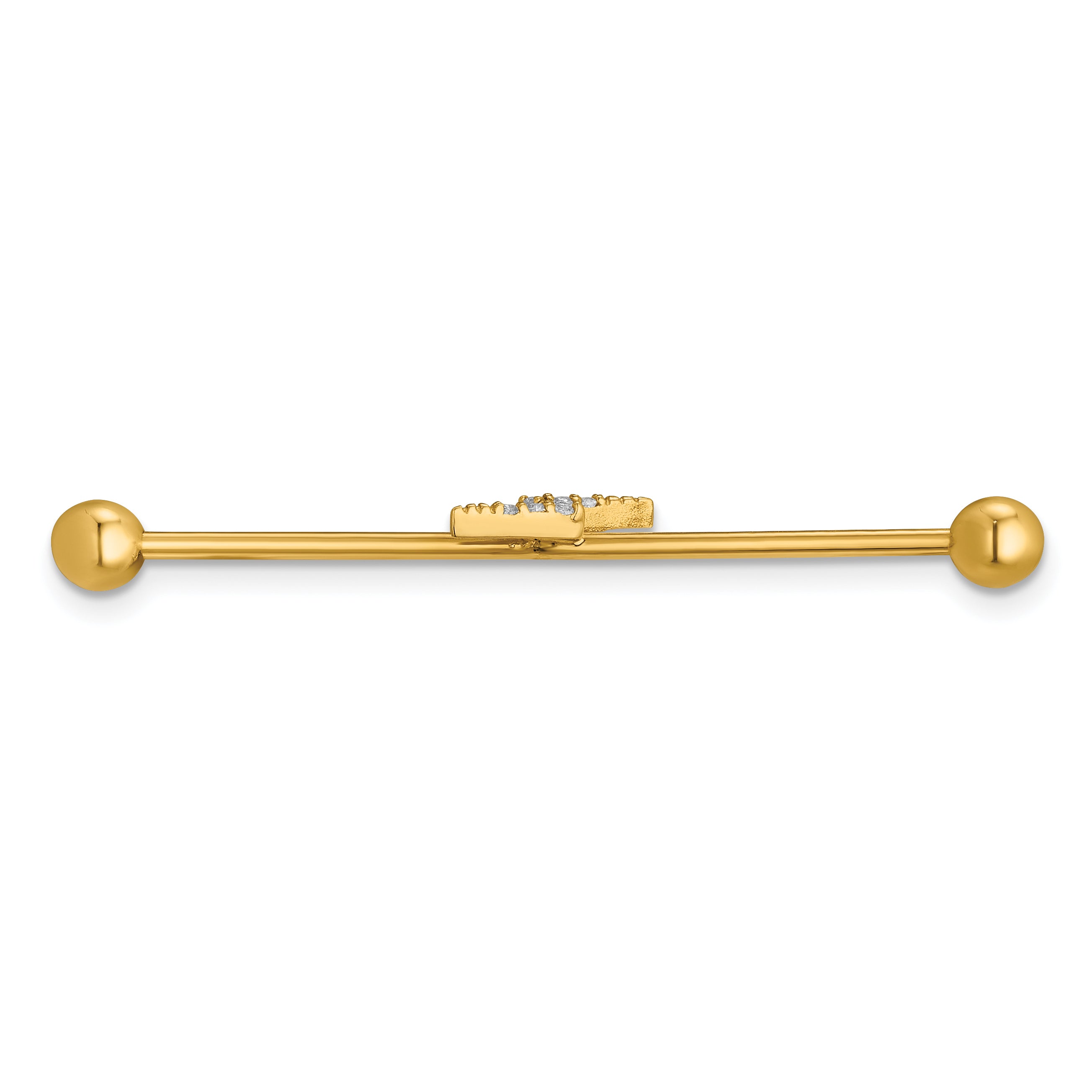 14k 16 Gauge Polished CZ Lightning Bolt Industrial Bar
