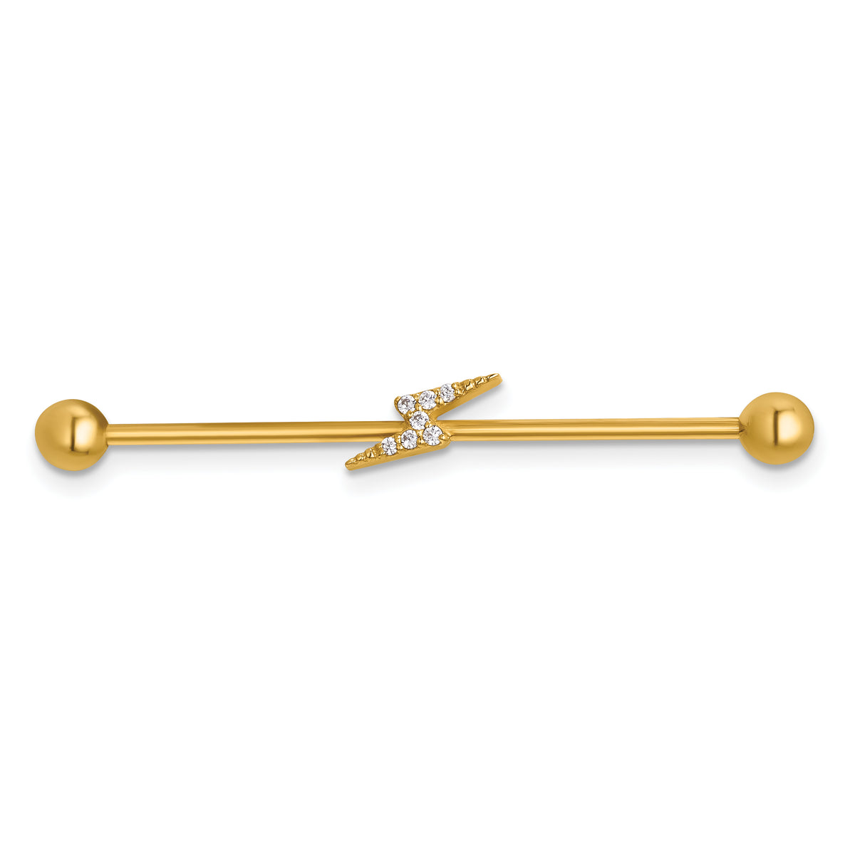 14k 16 Gauge Polished CZ Lightning Bolt Industrial Bar