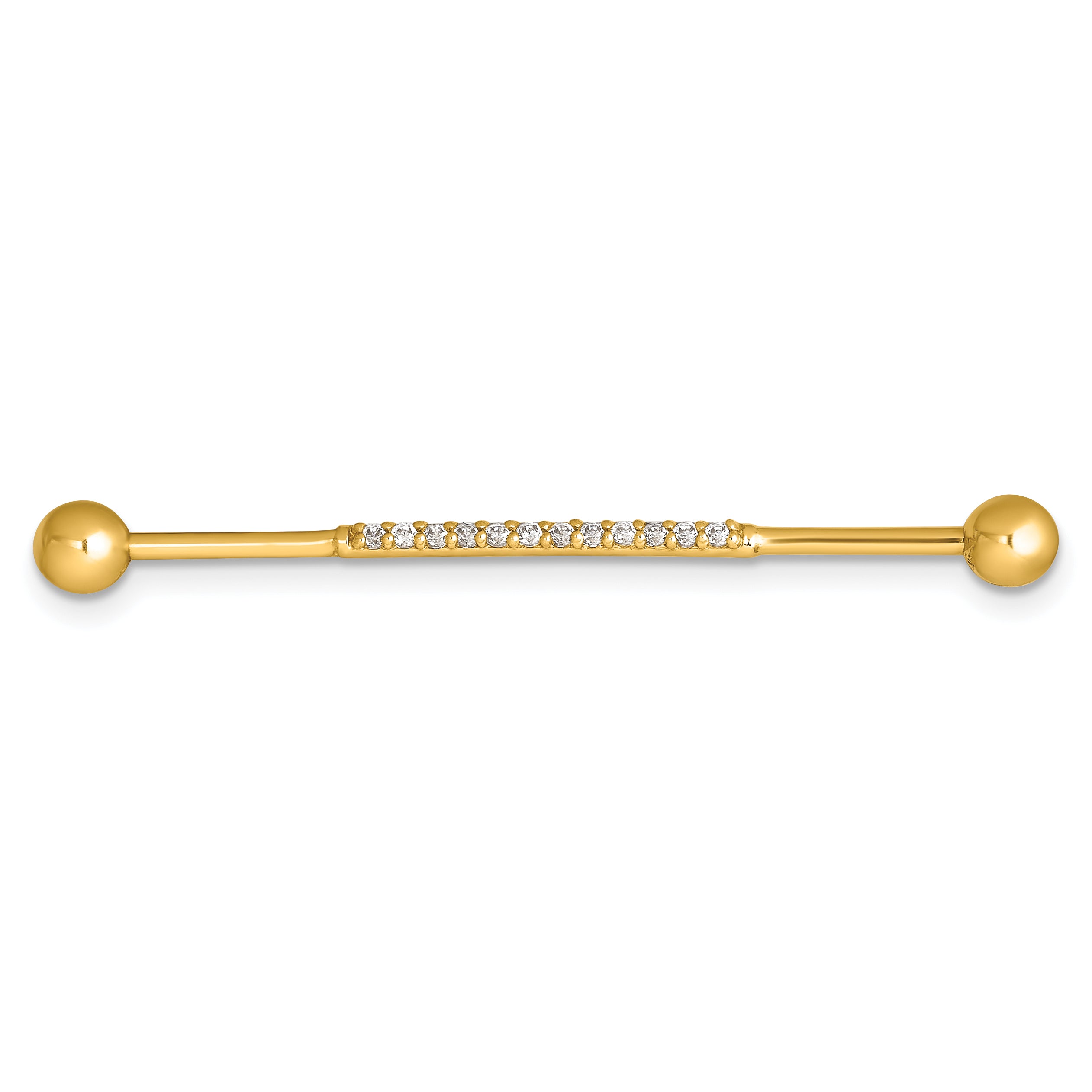 14k 16 Gauge Polished CZ Industrial Bar Main image