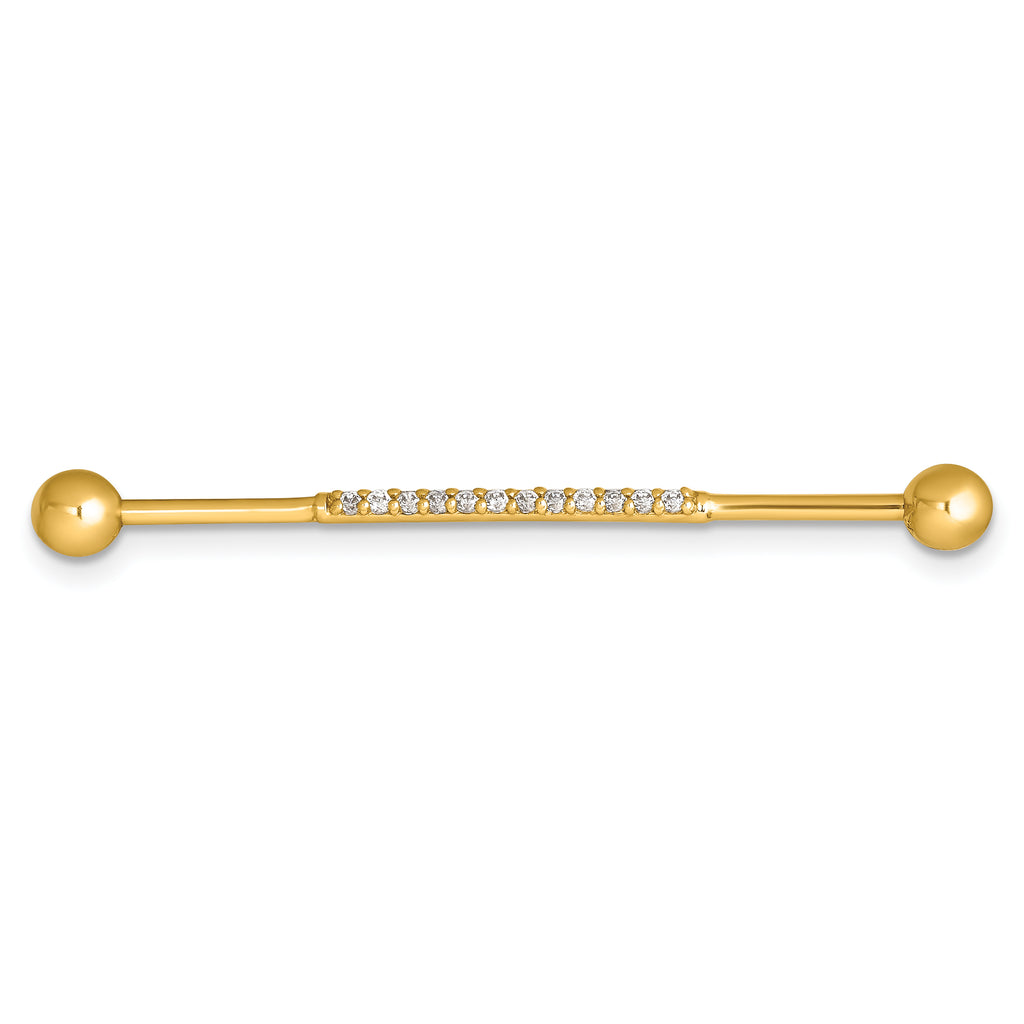 14k 16 Gauge Polished CZ Industrial Bar