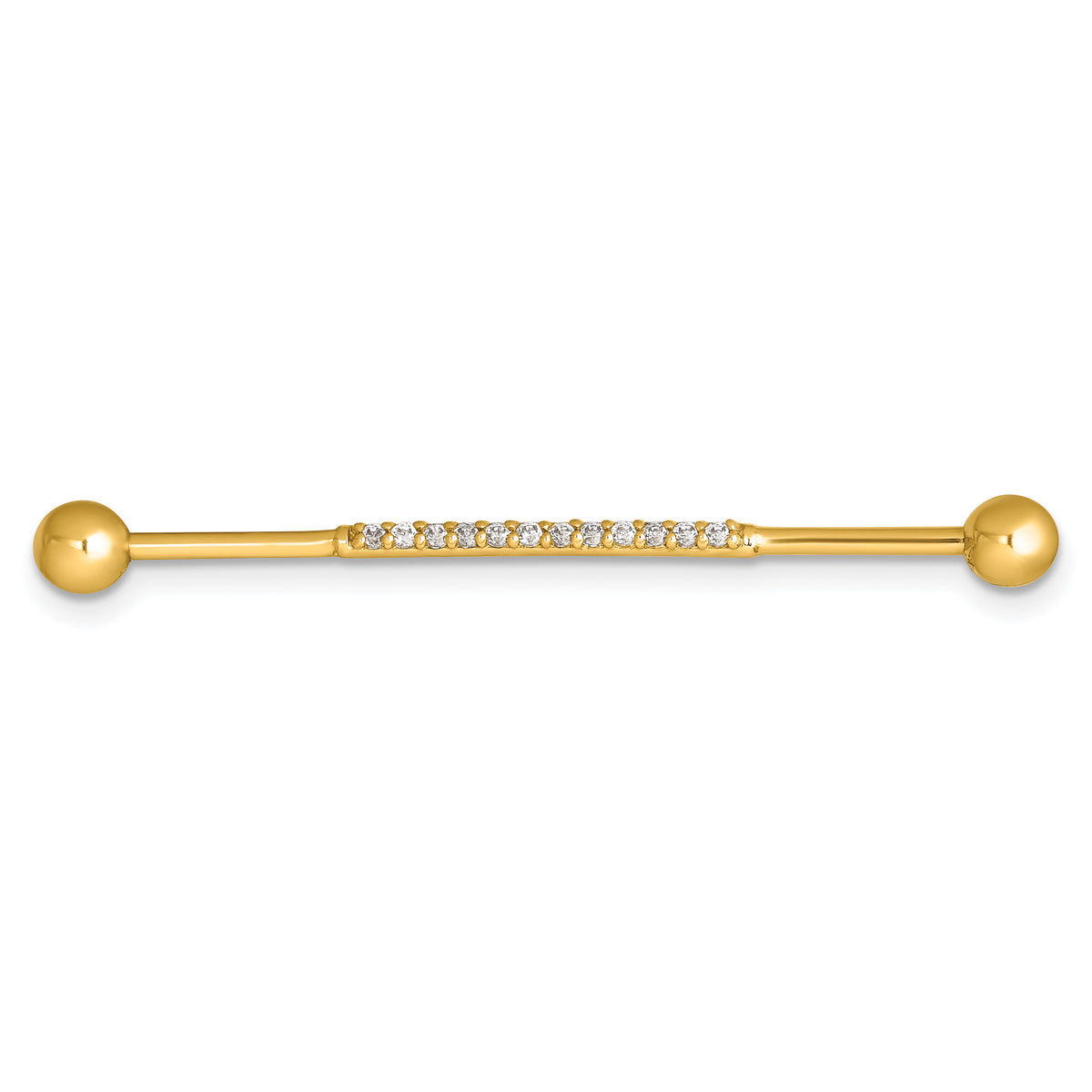 14k 16 Gauge Polished CZ Industrial Bar