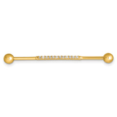 14k 16 Gauge Polished CZ Industrial Bar