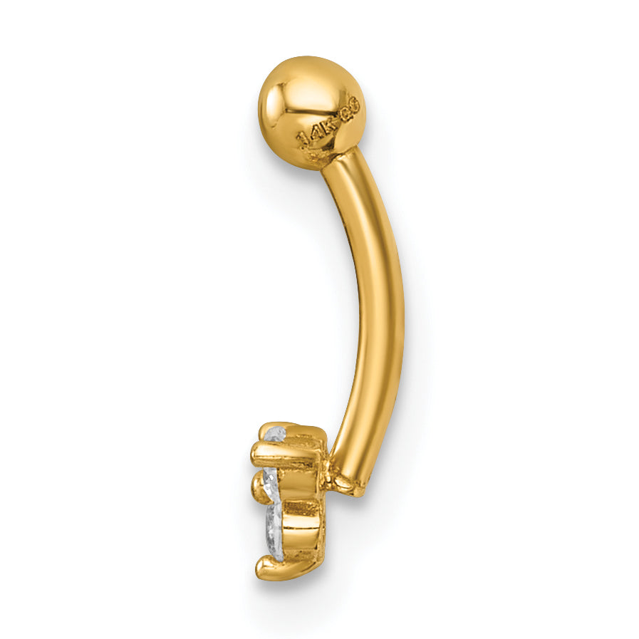 14k 16 Gauge Polished Triple CZ Eyebrow Ring