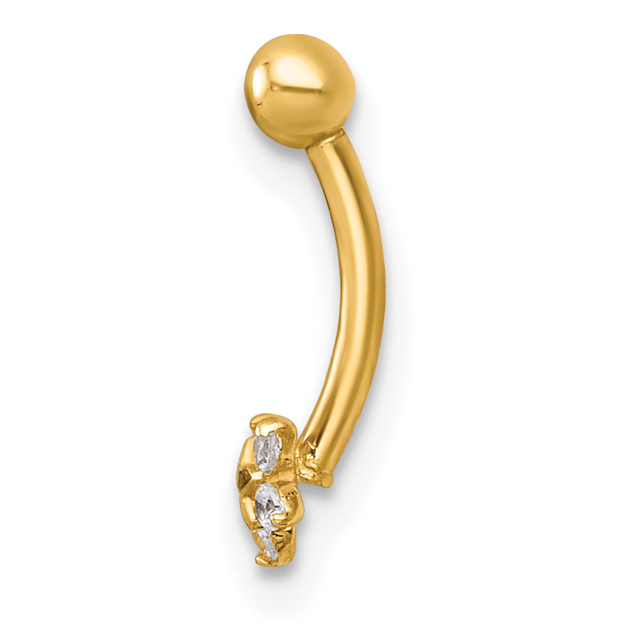 14k 16 Gauge Polished and Diamond-cut CZ Flower Eyebrow Ring