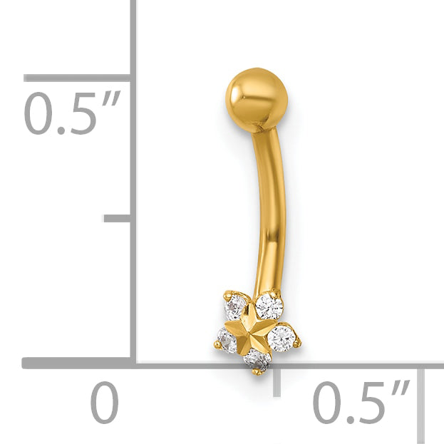 14k 16 Gauge Polished and Diamond-cut CZ Flower Eyebrow Ring