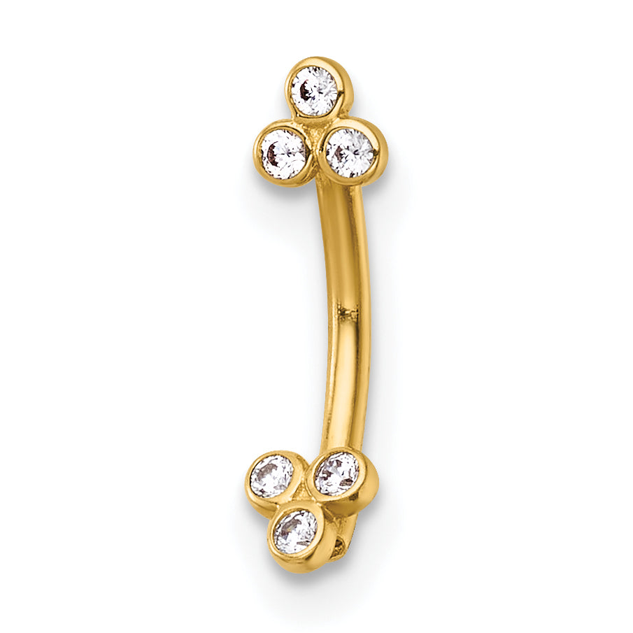 14k 16 Gauge Polished CZ Eyebrow Ring
