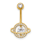 14k 16 Gauge Polished Moving/Vibrant CZ Saturn/Planet Navel Ring