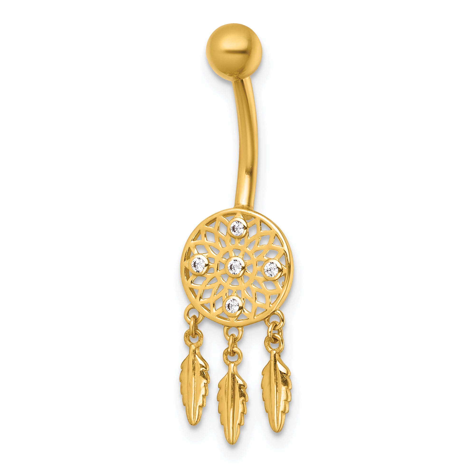 14k 14 Gauge Polished CZ Dream Catcher Navel Ring Main image