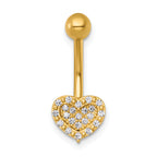 14k 14 Gauge Polished Pave CZ Heart Navel Ring