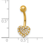 14k 14 Gauge Polished Pave CZ Heart Navel Ring