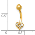 14k 14 Gauge Polished CZ Double Heart Navel Ring
