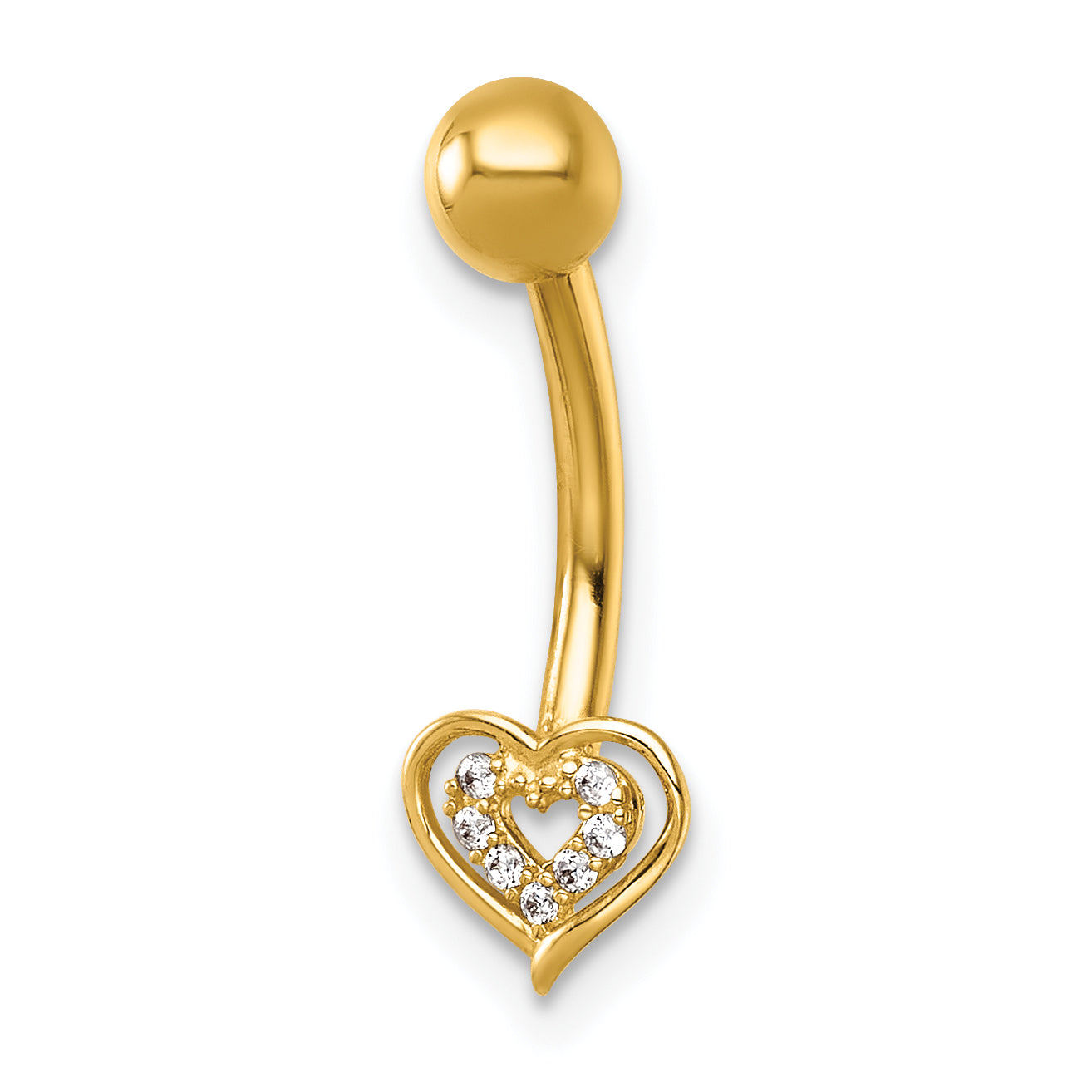 14k 14 Gauge Polished CZ Double Heart Navel Ring Main image