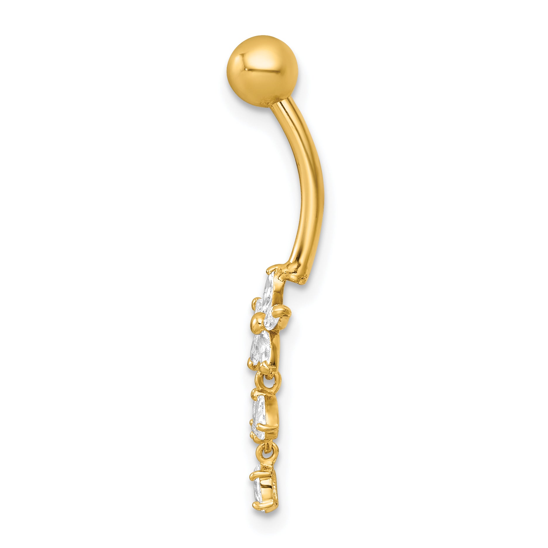 14k 14 Gauge Polished CZ Dangling Flower Navel Ring Secondary image