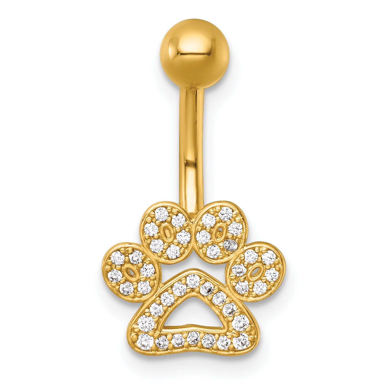 14k 14 Gauge Polished CZ Pawprint Navel Ring