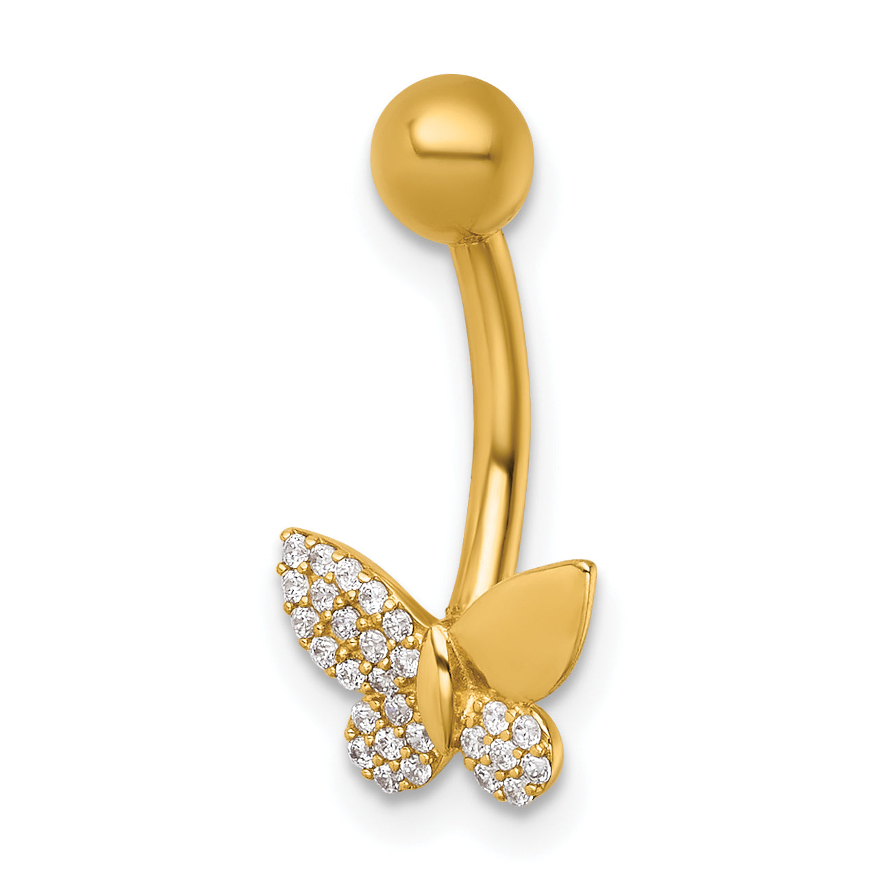 14k 14 Gauge Polished CZ Butterfly Navel Ring Main image