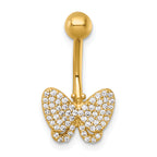 14k 14 Gauge Polished Pave CZ Butterfly Navel Ring