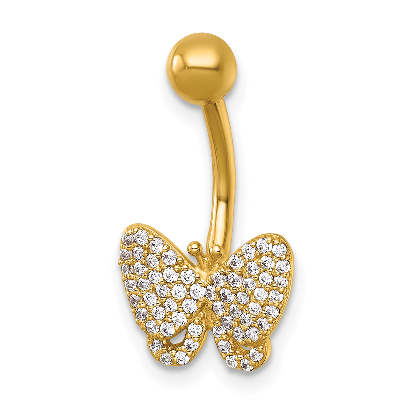 14k 14 Gauge Polished Pave CZ Butterfly Navel Ring Main image
