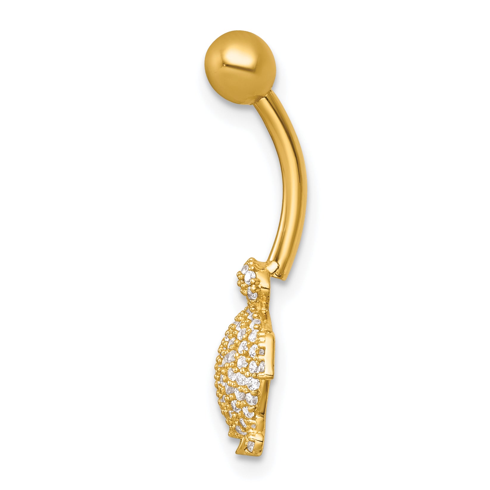 14k 14 Gauge Polished Pave CZ Turtle Navel Ring Secondary image