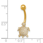 14k 14 Gauge Polished Pave CZ Turtle Navel Ring