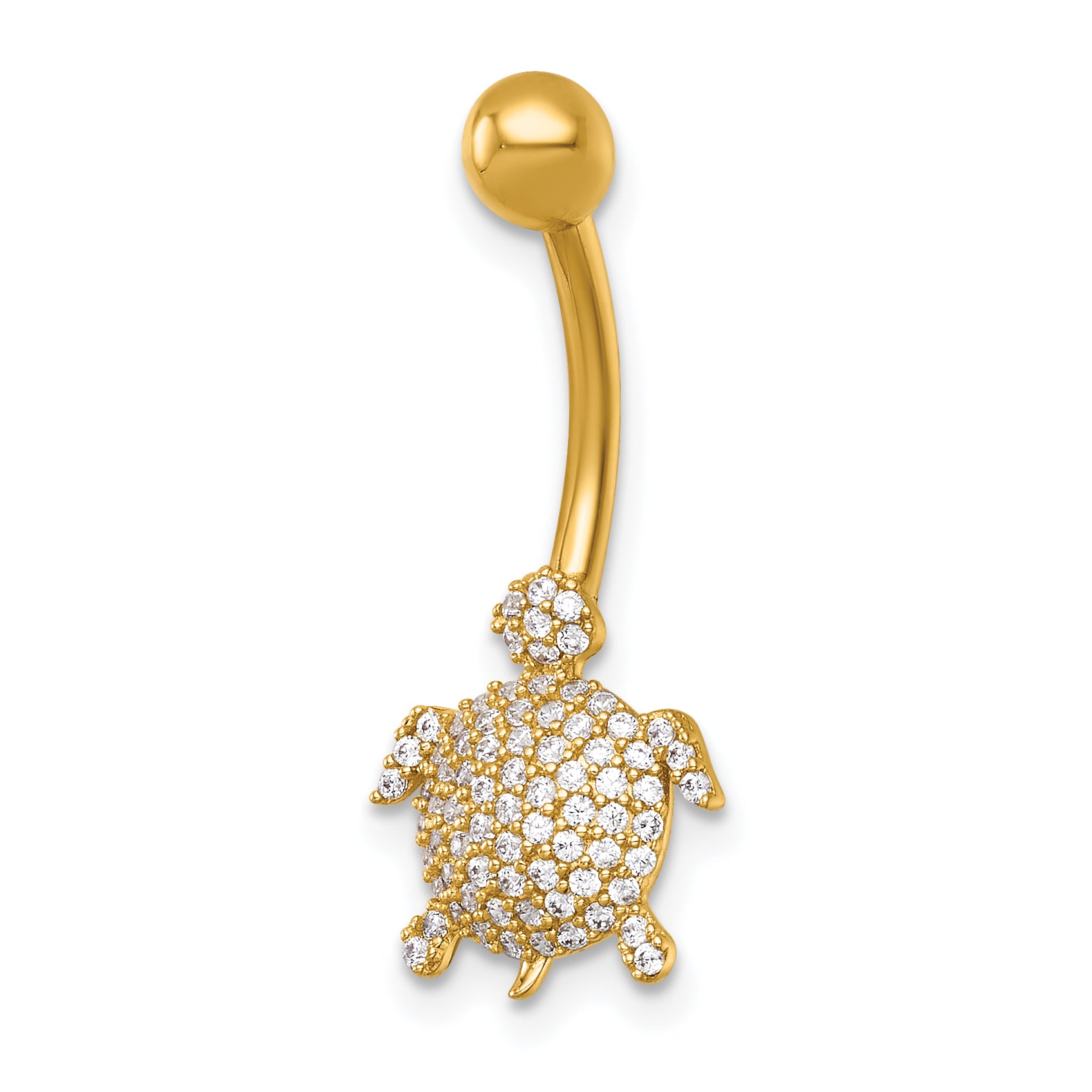14k 14 Gauge Polished Pave CZ Turtle Navel Ring Main image