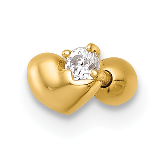 14k 18 Gauge Polished CZ Heart Labret Stud Main image