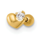 14k 18 Gauge Polished CZ Heart Labret Stud