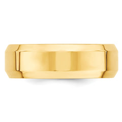 14k Yellow Gold 7mm Beveled Edge Comfort Fit Wedding Band Size 14