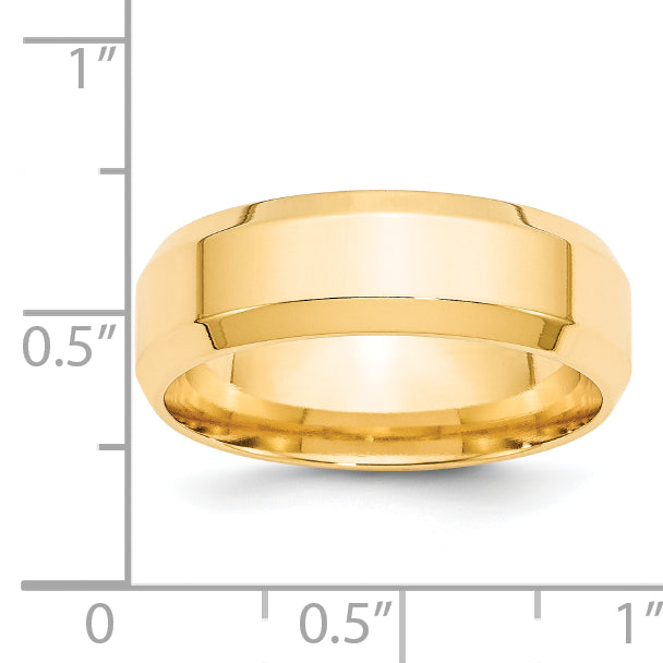 14k Yellow Gold 7mm Beveled Edge Comfort Fit Wedding Band Size 14