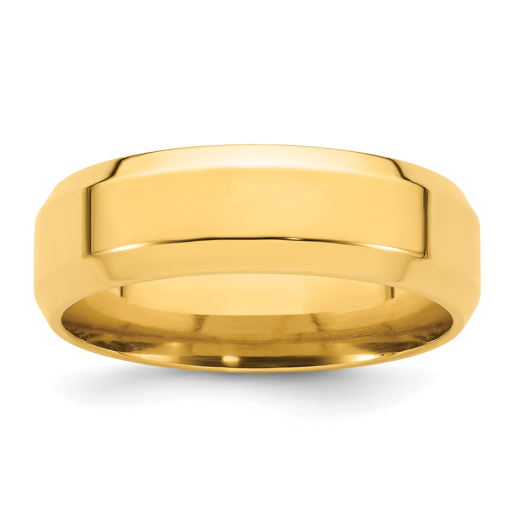 7.0mm 14K Yellow Gold Beveled Edge Comfort Fit Wedding Band - Sophia Jewelers