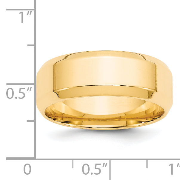 14k Yellow Gold 8mm Beveled Edge Comfort Fit Wedding Band Size 14