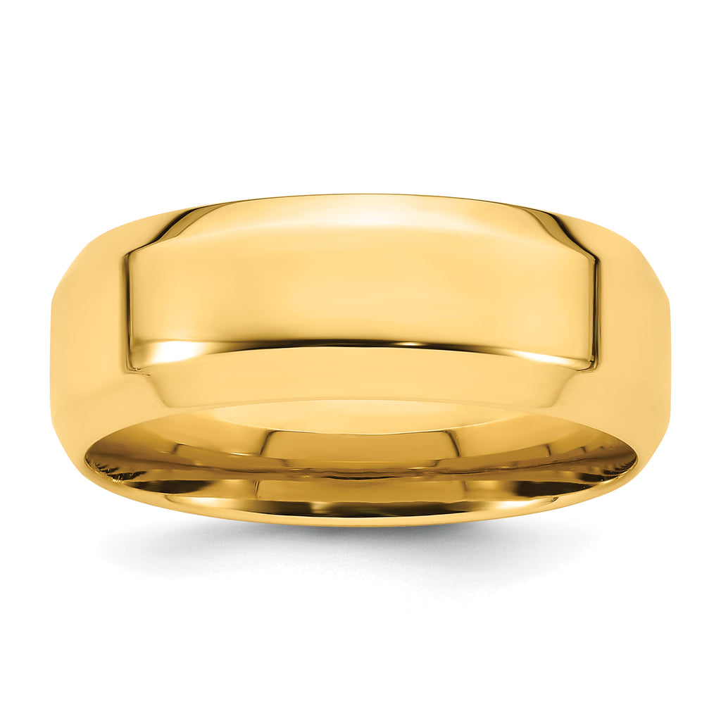 8.0mm 14K Yellow Gold Beveled Edge Comfort Fit Wedding Band - Sophia Jewelers