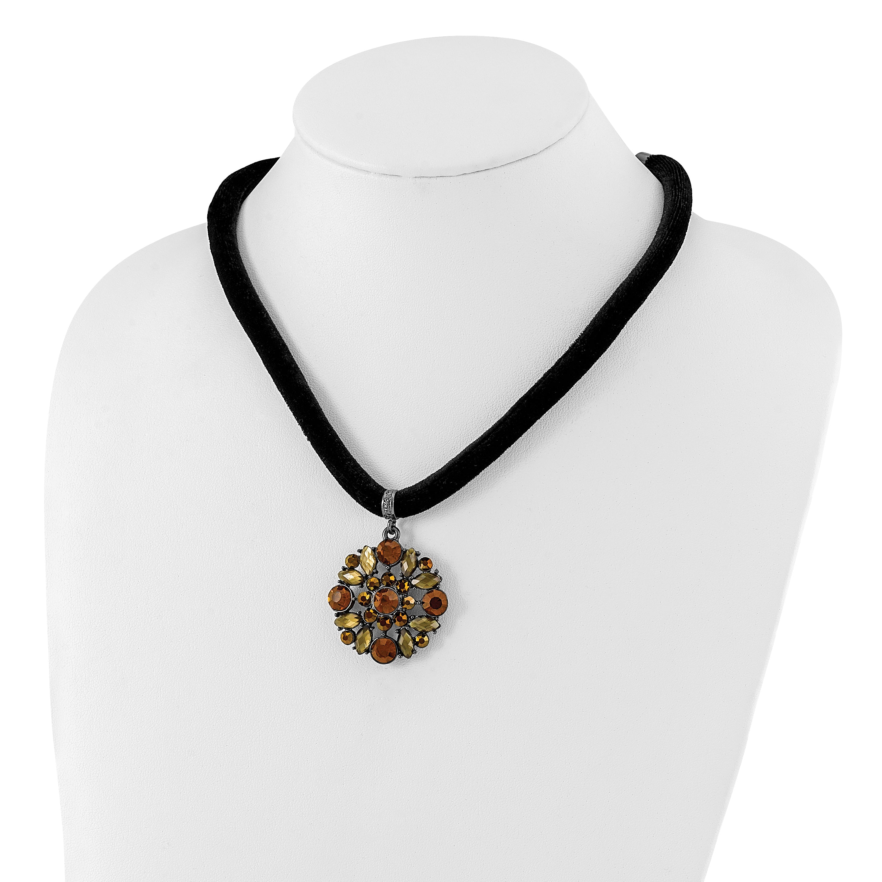 1928 Jewelry Black-plated Brown Smokey and Dark Colorado Glass & Acrylic Beads Adjustable 16 inch Black Velour Cord Necklace with 3 inch extension Secondary image