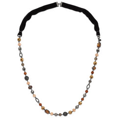 1928 Jewelry Black-plated Textured and Faceted Multicolor Glass Beads in Brown and Hematite Shades 42 inch Black Velour Cord Necklace