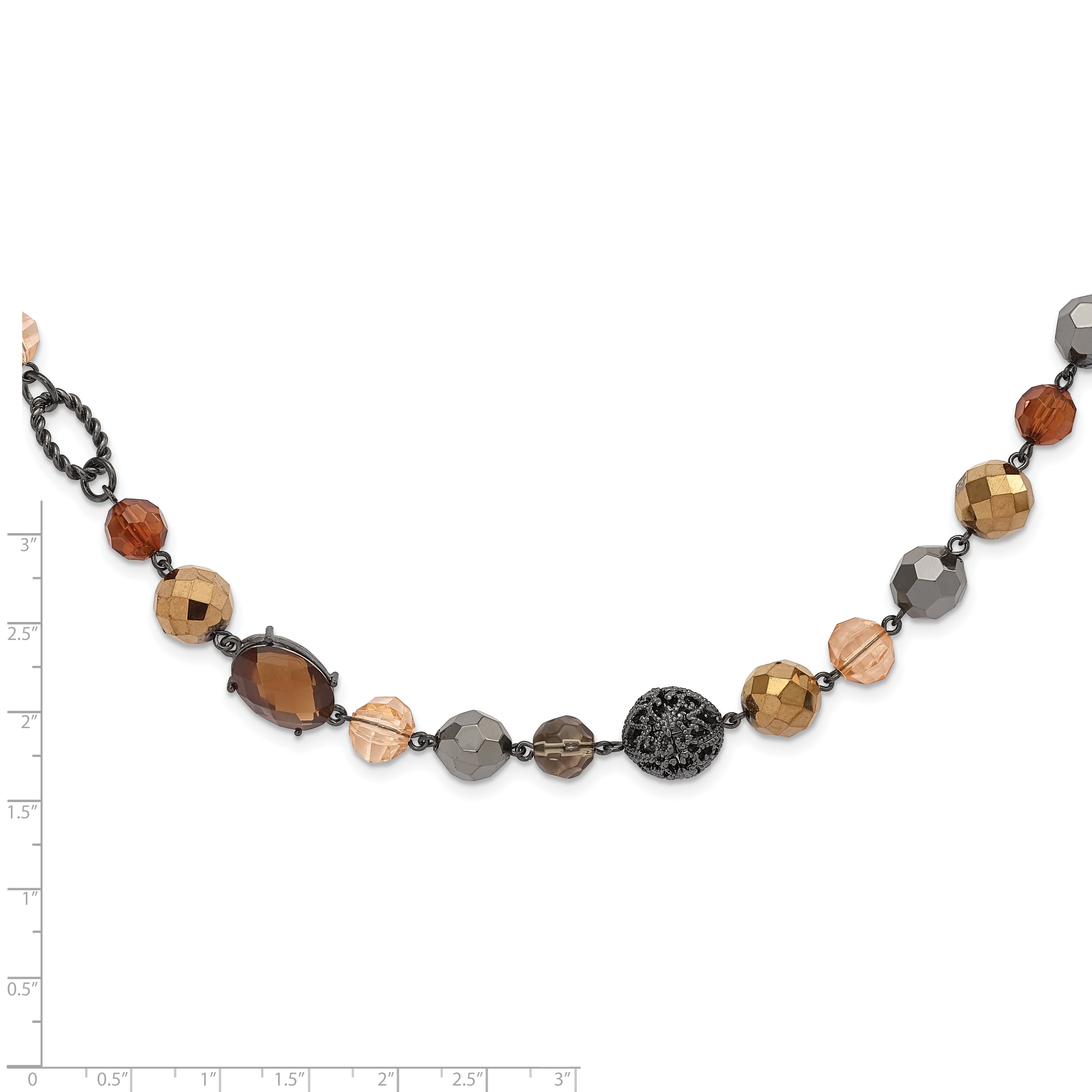 1928 Jewelry Black-plated Textured and Faceted Multicolor Glass Beads in Brown and Hematite Shades 42 inch Black Velour Cord Necklace
