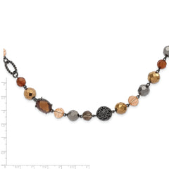 1928 Jewelry Black-plated Textured and Faceted Multicolor Glass Beads in Brown and Hematite Shades 42 inch Black Velour Cord Necklace