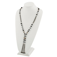 1928 Silver-tone Black & Hematite Acrylic Stones & Beads 28in Necklace