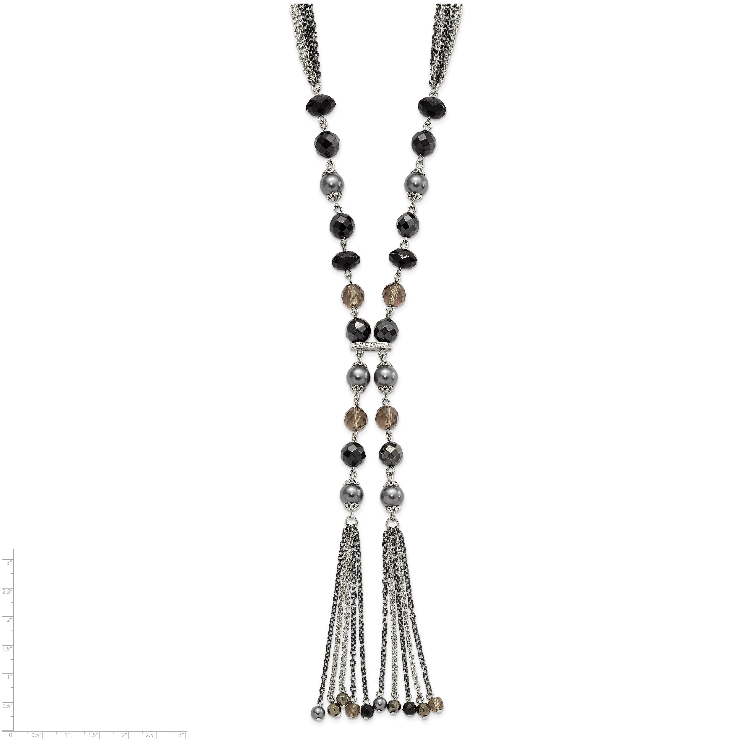 1928 Silver-tone Black & Hematite Acrylic Stones & Beads 28in Necklace