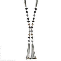 1928 Silver-tone Black & Hematite Acrylic Stones & Beads 28in Necklace