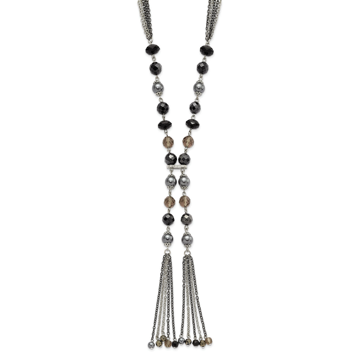 1928 Silver-tone Black & Hematite Acrylic Stones & Beads 28in Necklace