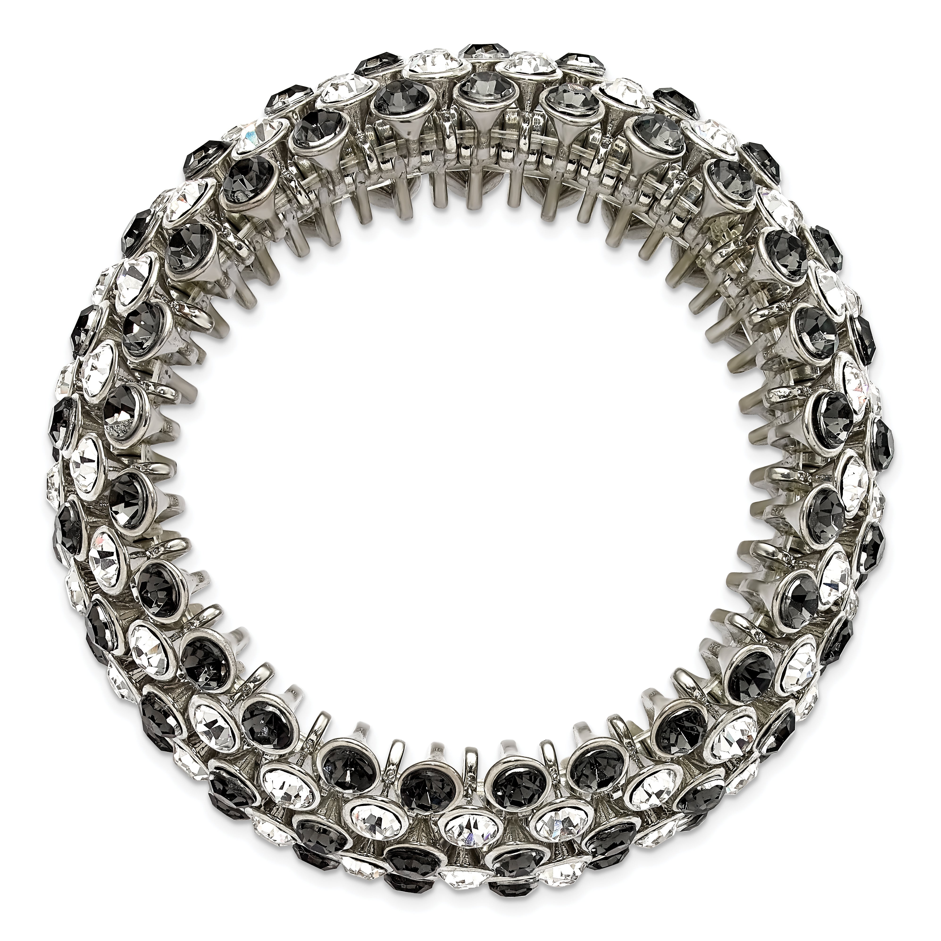 1928 Jewelry Silver-tone Wide Jet Black and Clear Crystals and Acrylic Stones Stretch Bracelet Secondary image