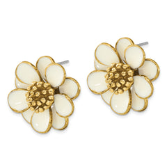 1928 Jewelry Gold-tone Cream Enamel Flower Post Earrings