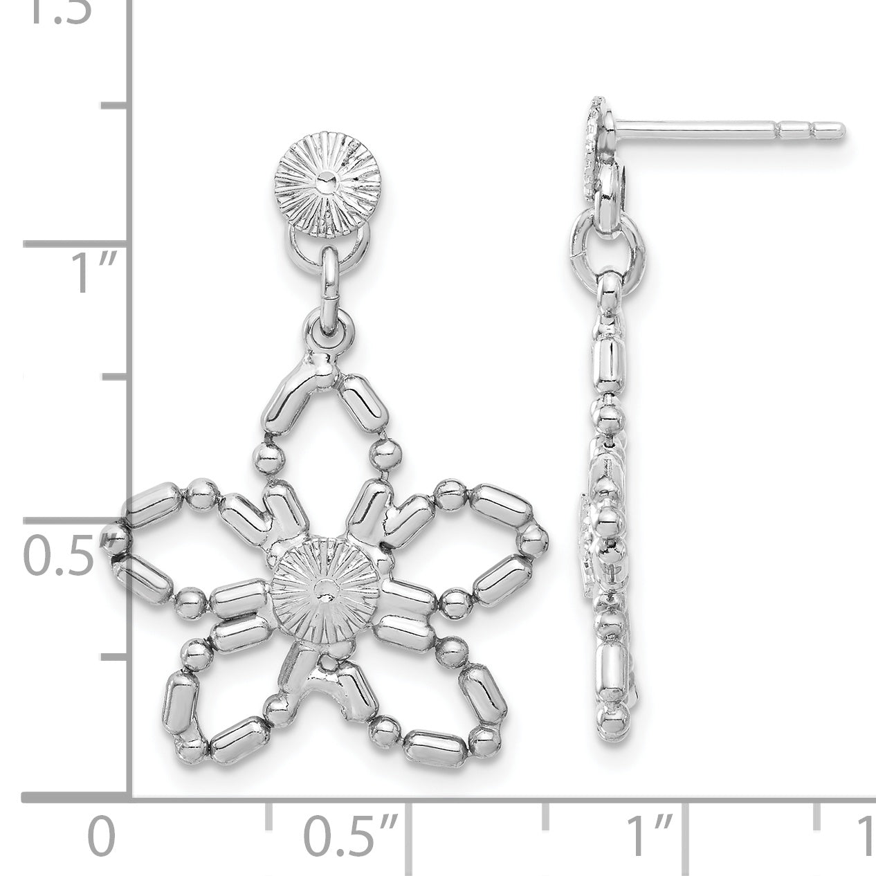 1928 Silver-tone Flower Post Dangle Earrings