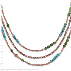 1928 Copper-tone Green, Teal Blue & Brown Acrylic Beads 42in Necklace