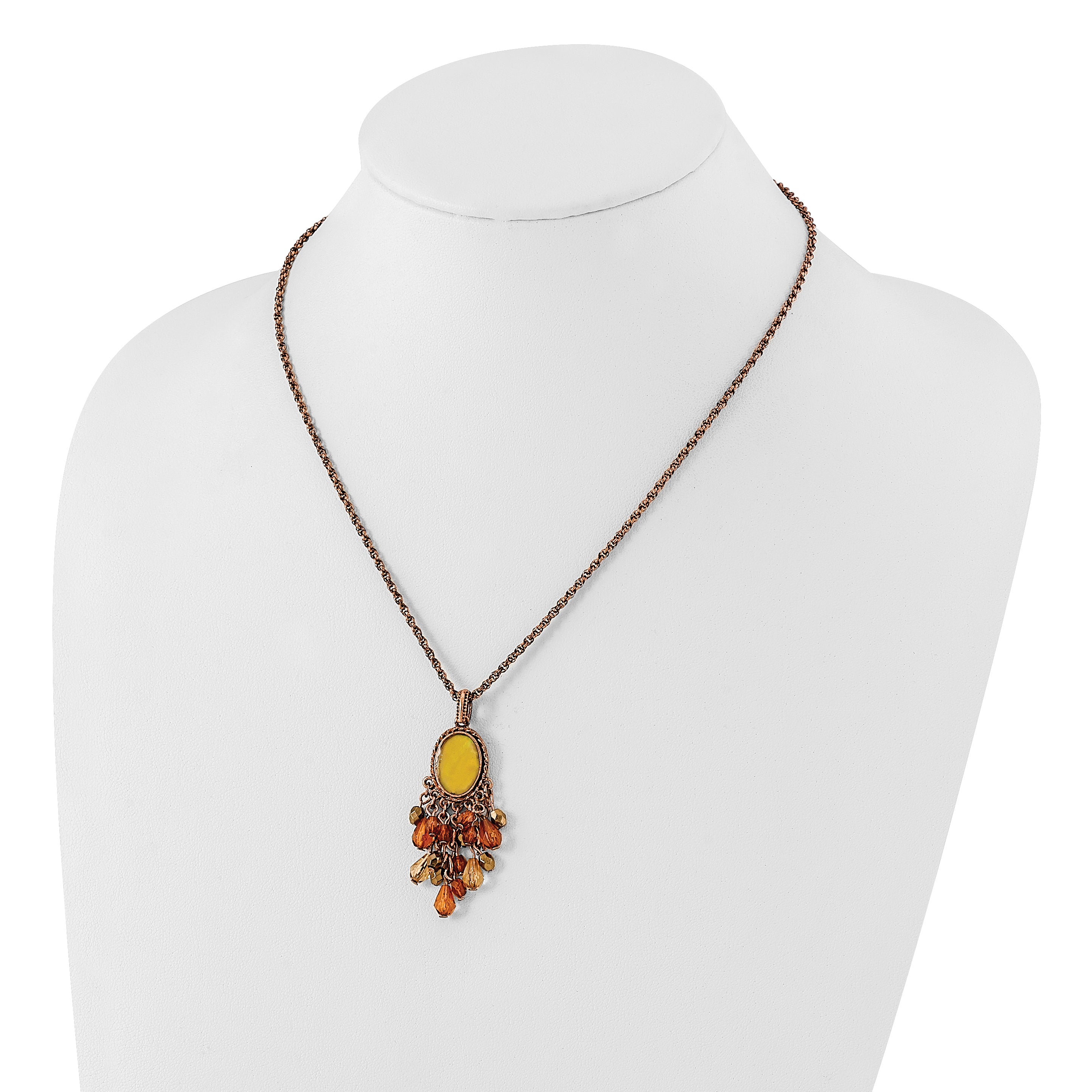 1928 Jewelry Copper-tone Oval Fram Mother of Pearl Multicolor Faceted Acrylic Beads Cluster Adjustable 16 inch Necklace with 3 inch extension