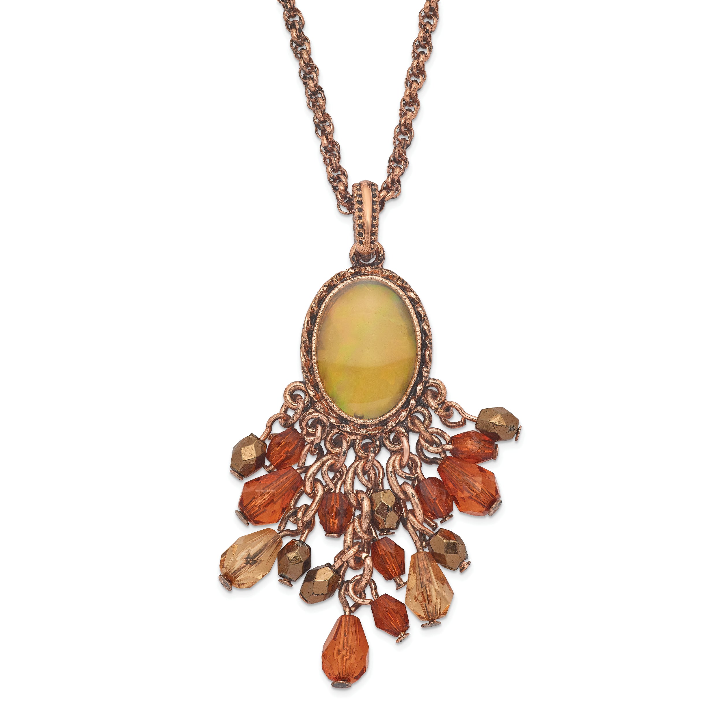 1928 Jewelry Copper-tone Oval Fram Mother of Pearl Multicolor Faceted Acrylic Beads Cluster Adjustable 16 inch Necklace with 3 inch extension