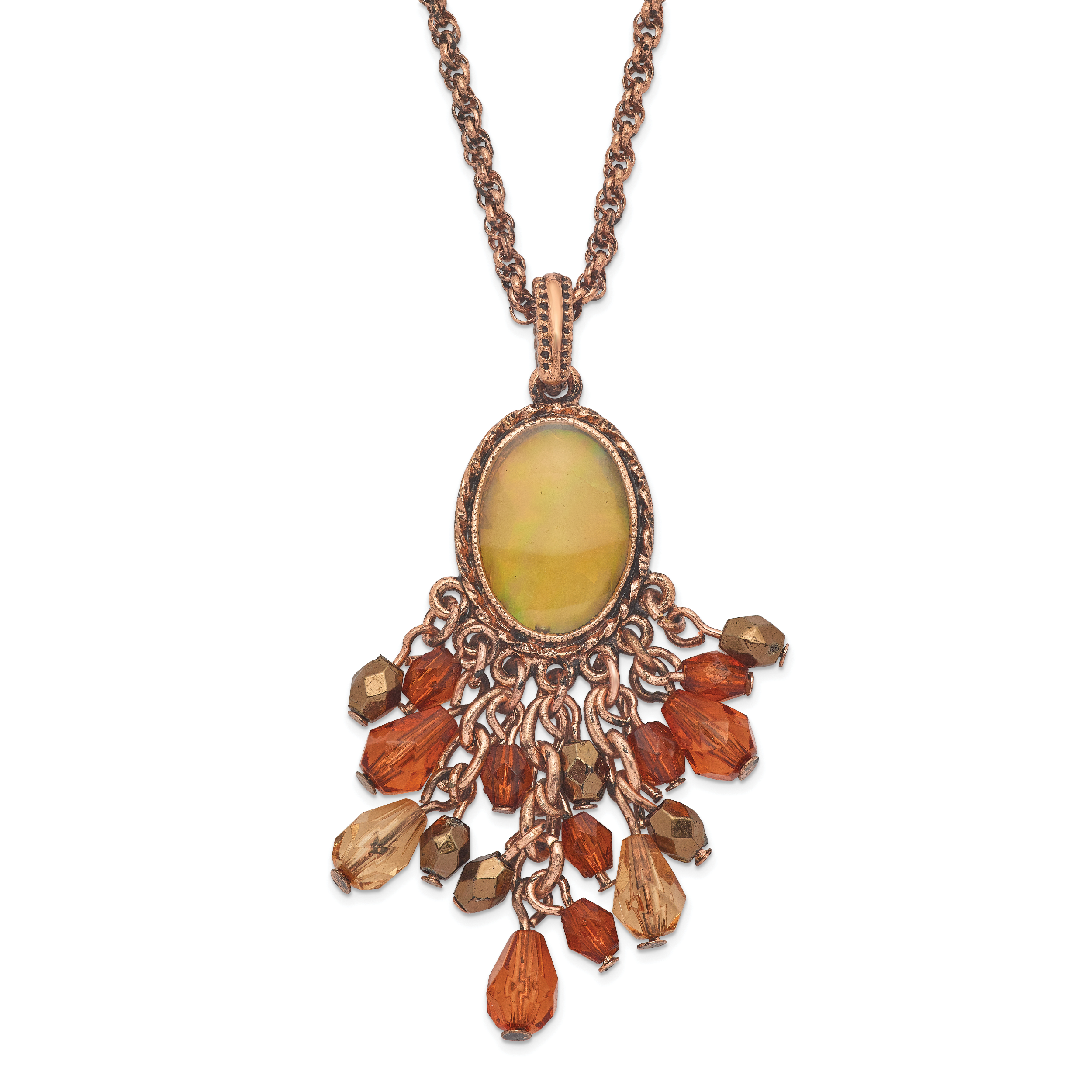 1928 Jewelry Copper-tone Oval Fram Mother of Pearl Multicolor Faceted Acrylic Beads Cluster Adjustable 16 inch Necklace with 3 inch extension Main image