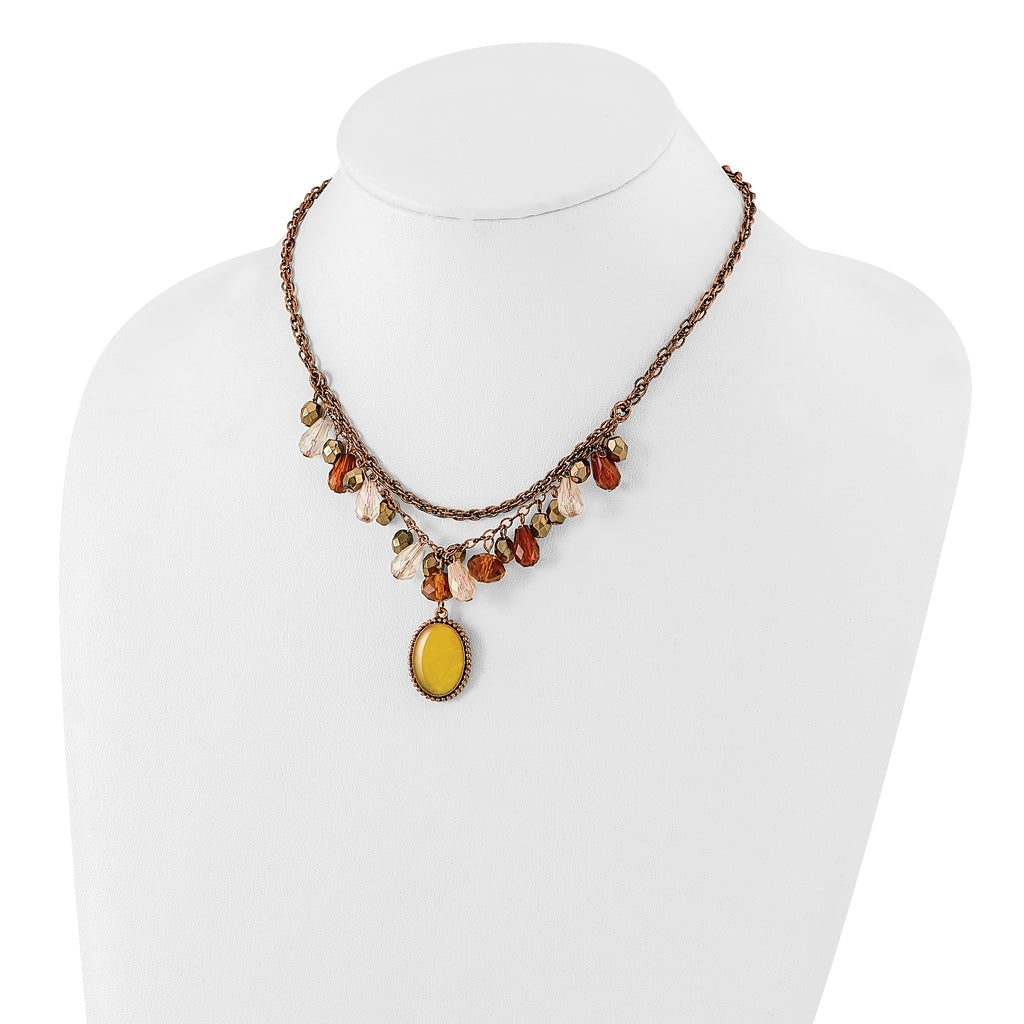 1928 Jewelry Copper-tone Multicolor Faceted Acrylic Beads and Mother of Pearl Pendant 16 inch Necklace with 3 inch extension