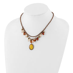 1928 Jewelry Copper-tone Multicolor Faceted Acrylic Beads and Mother of Pearl Pendant 16 inch Necklace with 3 inch extension