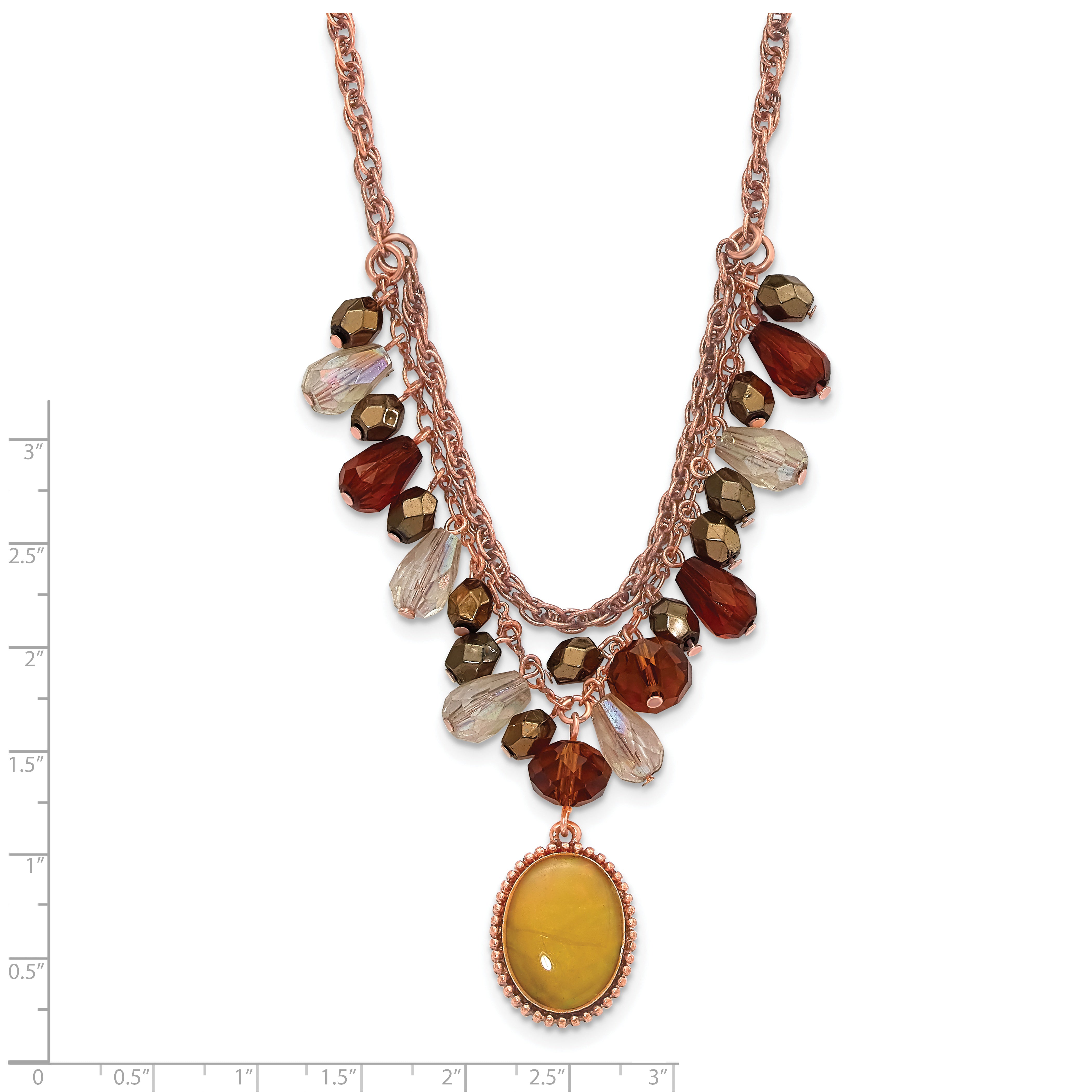 1928 Jewelry Copper-tone Multicolor Faceted Acrylic Beads and Mother of Pearl Pendant 16 inch Necklace with 3 inch extension